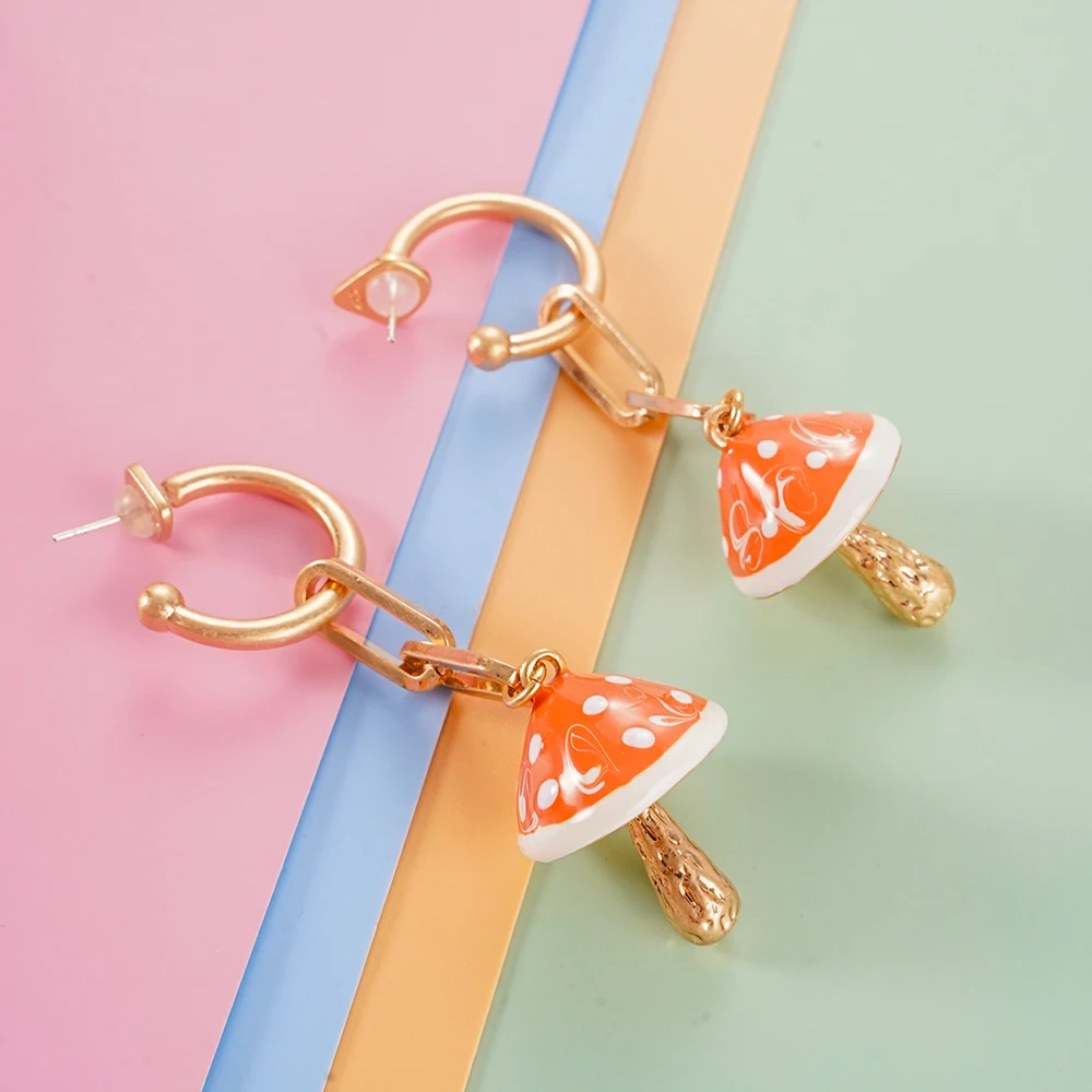 

Handmade Colorful Mushroom Shape Dangle C-shaped Earrings Sweet Fresh Chic Charm Pendant Drop Earrings for Women Girls