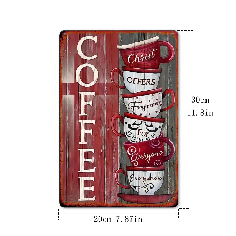 Rustic Metal Coffee Cup Stack Sign -  Durable Iron Wall Decor with 