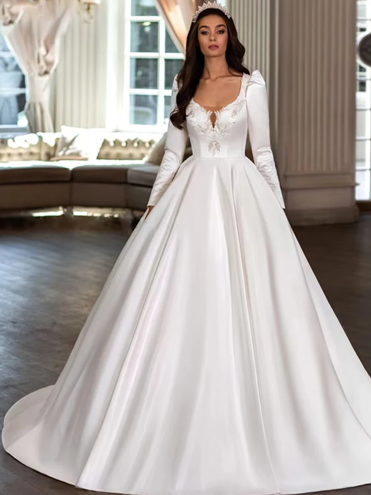 ZOCI Glitter Fully Beaded Wedding Dress With Beading Ball Gown Full Sleeve O-Neck Bride Dress Button Robe De Mariee Graceful  ﻿