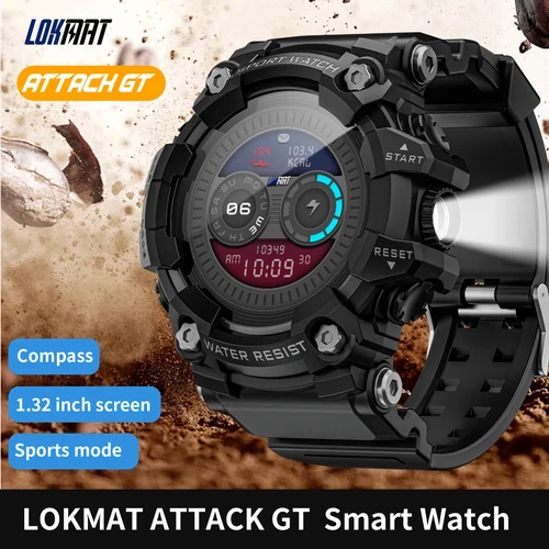 Imagen 1 del producto Reloj inteligente deportivo LOKMAT ATTACK-GT, resistente al agua, llamadas Bluetooth, relojes inteligentes resistentes, linterna, rastreador de Fitness para teléfono