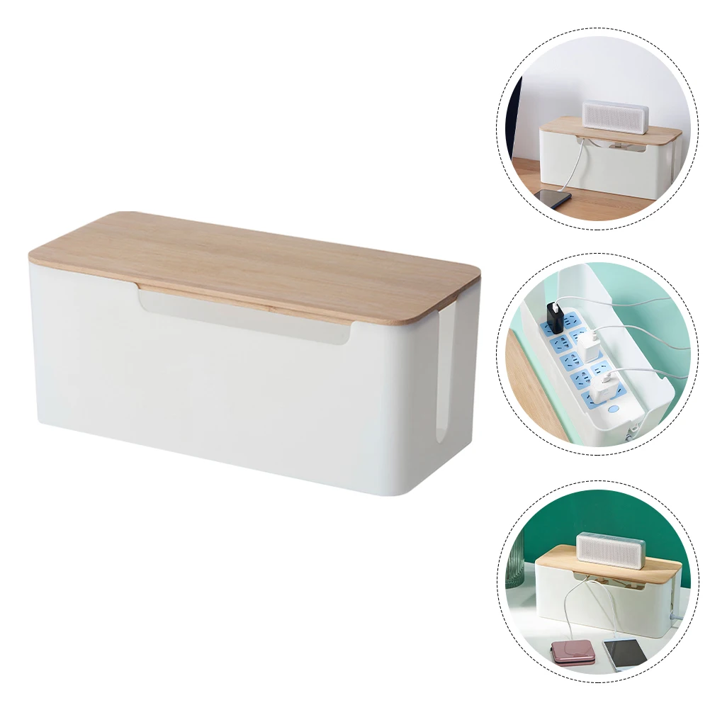 صندوق تخزين الأسلاك بغطاء من الخيزران المنزلي، تركيب بسيط، منظم كابلات شحن مريح، مدير خطوط الطاقة بسعة كبيرة #4