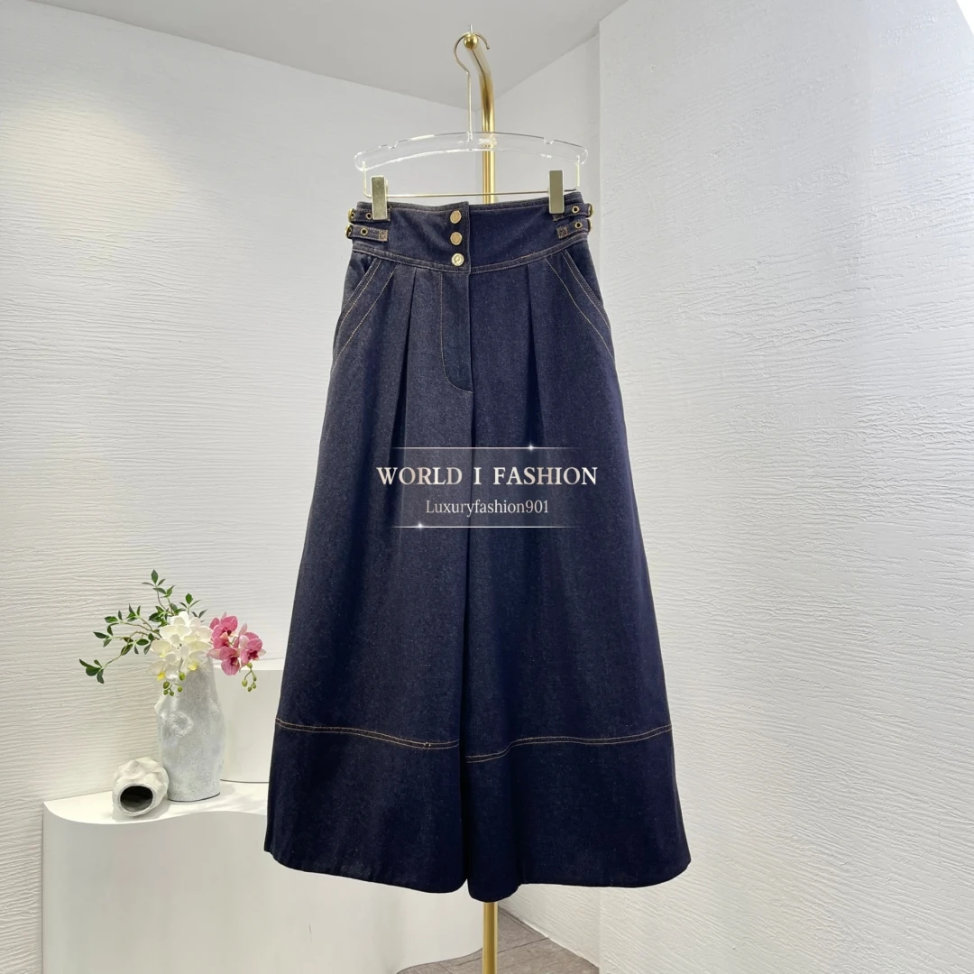 

Woman Clothes Navy Blue Denim Jeans Culottes Pants