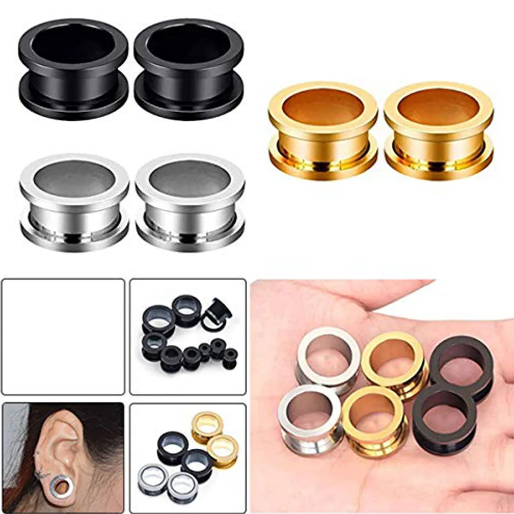 Double Flare Stainless Steel Tunnels Gauges Screwed Gem Rhinestones Tunnels Plugs Stretcher Jewelry 3-20mm