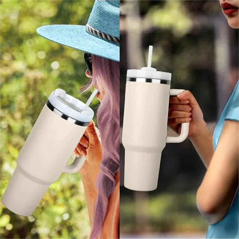 40 oz Tumbler With Handle Straw Stainless Steel Vacuum Insulated Car Coffee Mug Double Wall Thermal Cup for Iced  Drinks 40oz