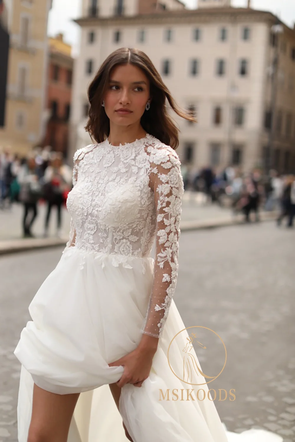 Msikoods Boho Abiti da sposa 2025 Illusion Manica lunga Scollo a V Una linea Abito da sposa Abiti da sposa di lusso con applicazioni in pizzo Personalizzato