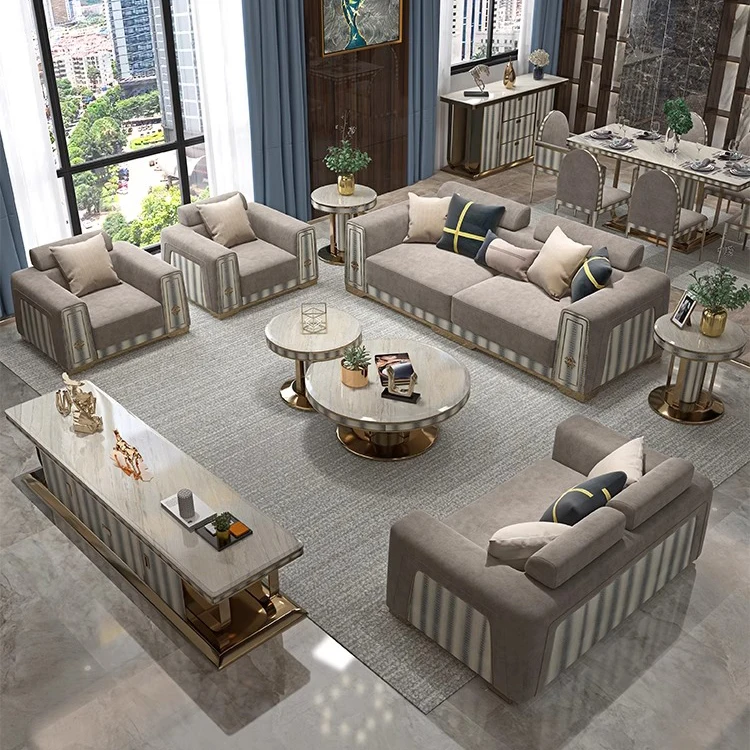 #High End Custom Modern Light Luxury Sectional Sofa Set Plush Velvet for Living Room & Basement Furniture