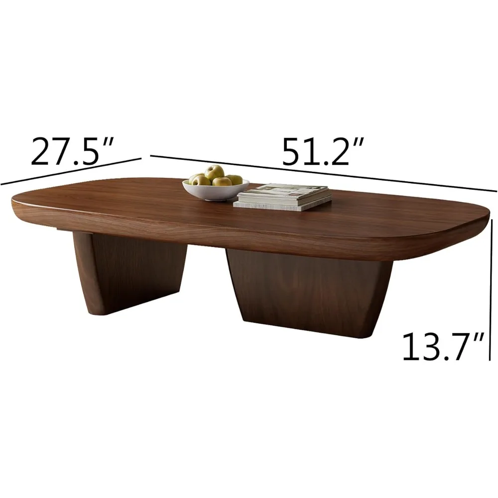 Mid Century Modern Walnut Coffee Table, Rounded Corners, Suitable for Living Room and Office