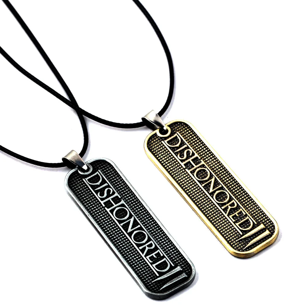 Vintage Dishonored 2 Rectangle Pendant Necklace for Men Women Retro Bronze/Silver Color Choker Necklace Fans Cosplay Jewelry