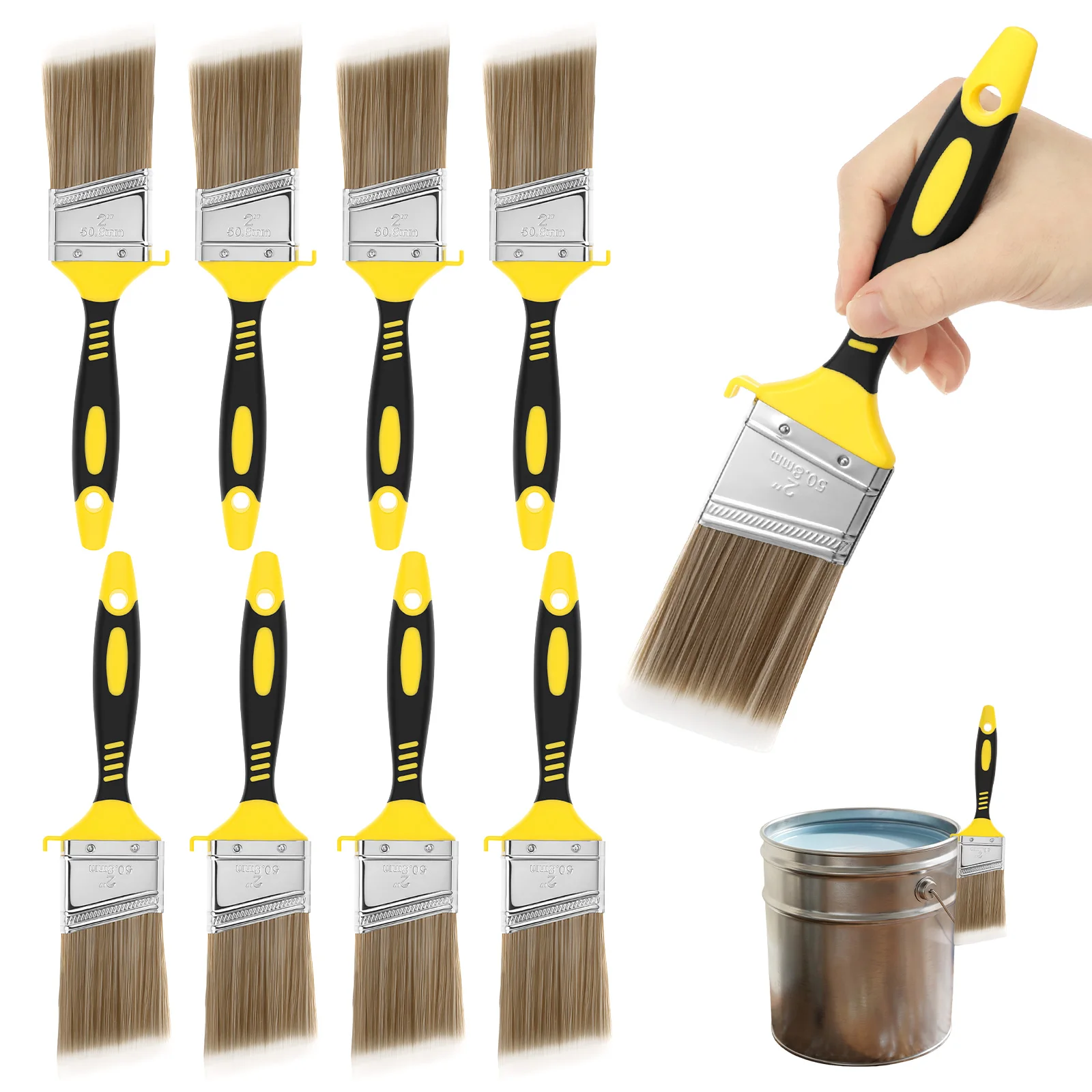 5/9 Pcs Angled Paint Brush Multipurpose Edge Brushes Rubber/Wooden Handle Paint Brushes for Painting Walls Cabinets and Corners