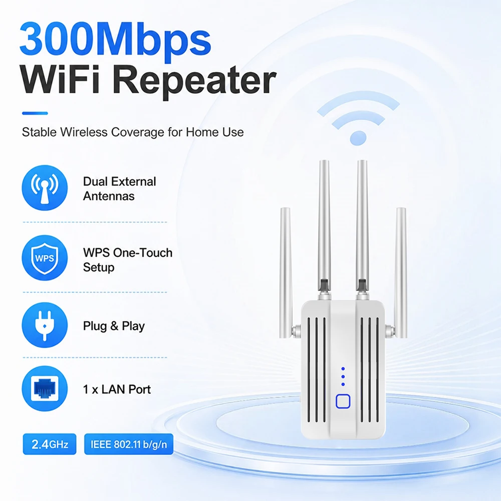 Picture 5: 2.4GHz WiFi Repeater 300Mbps Wireless Wi-Fi Extender 802.11N/B/G Long Range Signal Booster 2.4G Repeater GSM Network