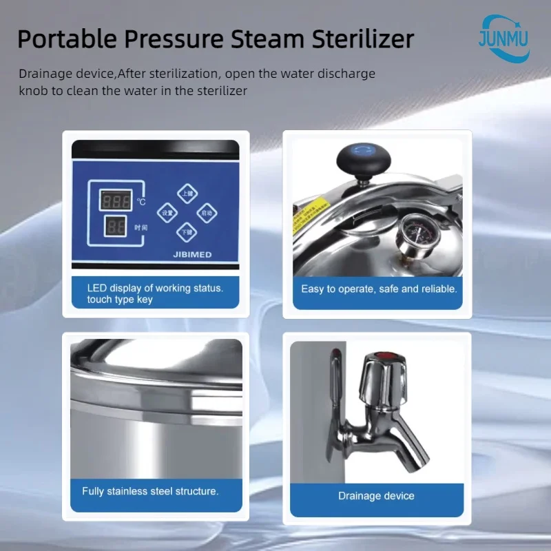 Portable Sterilizer Compact Stainless Steel Design Digital Touch Control Automatic  for Medical Surgical Instrument