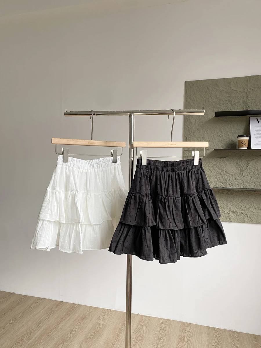 

White Pleated Elastic Waist Puffy f Skirt Women's Summer 2025 New Korean Anti-Light A-Line ort Skirt Commute Sle