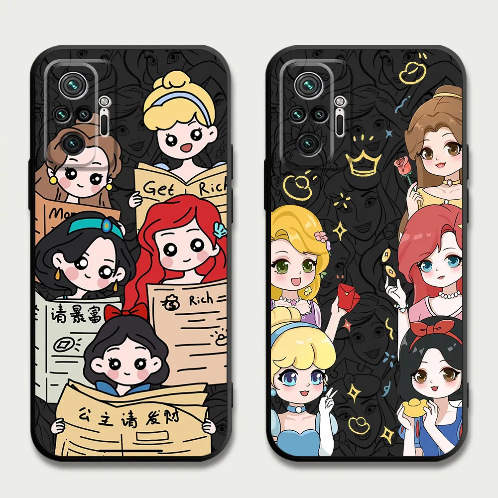 Cute Princess Disney Funda For Xiaomi Redmi Note 11 10 13 Pro Plus 12 9S 9 12C 8 12S 10C 9C 7 13C Black Soft Shell Phone Cover