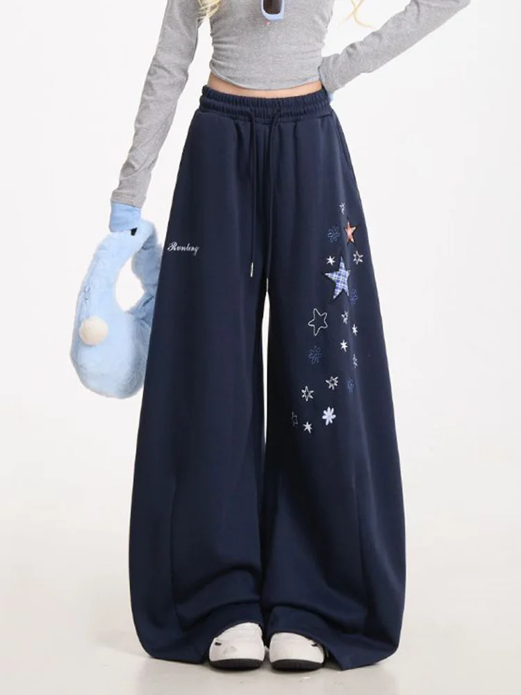 Pantalones de pierna ancha Retro Stars Y2K para mujer, pantalones holgados de cintura alta de Hip Hop, ropa de calle americana, pantalones de chándal Vintage con letras para mujer de primavera
