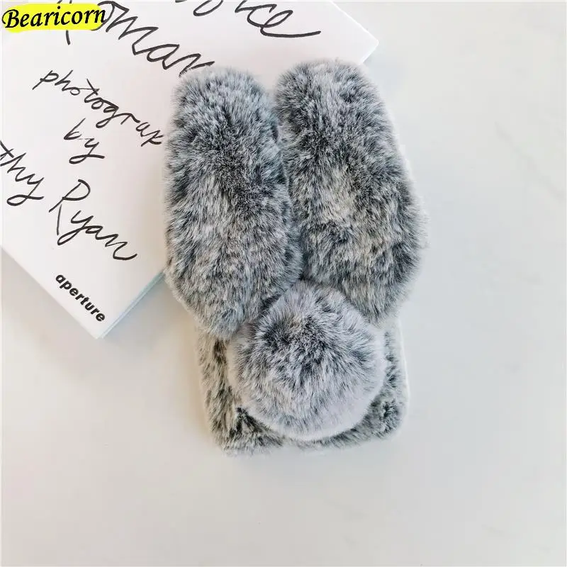 Мягкий плюшевый чехол для iPhone 13 14 15 11 12 Pro XR X Xs Max 7 8 6 6s Plus 5 5S SE mini 3D Furry Rabbit Bunny Warm Fur Hair Cover