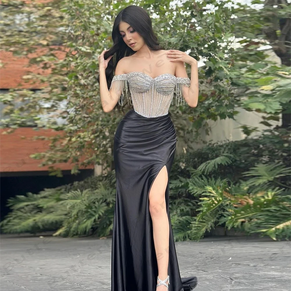 

Gorgeous Women's Evening Dresses Mermaid Sexy Off Shoulder Side High Slit Princess Prom Gowns Formal Beach Cocktail Party Robe