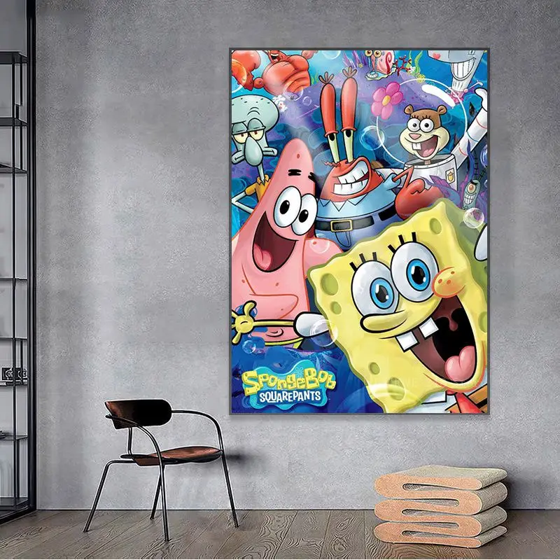 Cartoon S-Spongebob Whitepaper Poster Retro Kraft Paper Sticker DIY Room Bar Cafe Aesthetic Art Wall Painting