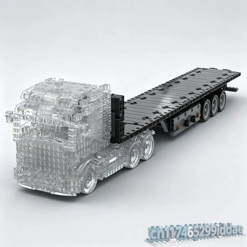 NEW Three Axle Flatbed Trailer Truck Model Building Blocks MOC Vehicle DIY Creative Assembly Toy Transport Display Christma Gift