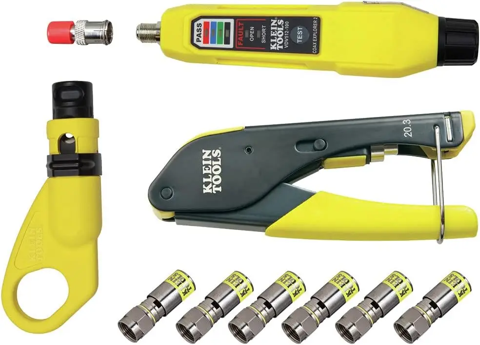 

Complete Coax Cable Tool Kit with Crimper, Tester, Stripper and F Connectors for Fast Installation