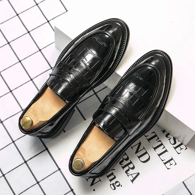 

Luxury Brand Crocodile Pattern Loafers Fashion Thick Sole Men's Shoes Handmade Leather Shoes Business Casual Shoes Oxford Shoes