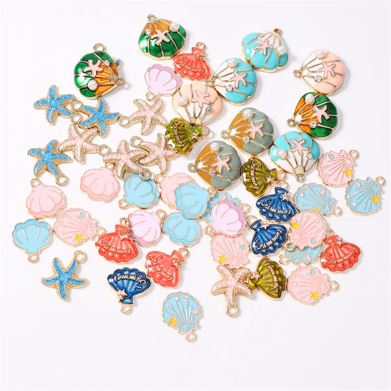 

10pcs Cute Mix Marine Life Charms Enamel Starfish Shell Charms Pendants for Jewelry Making Necklaces Earrings DIY Craft Supplies