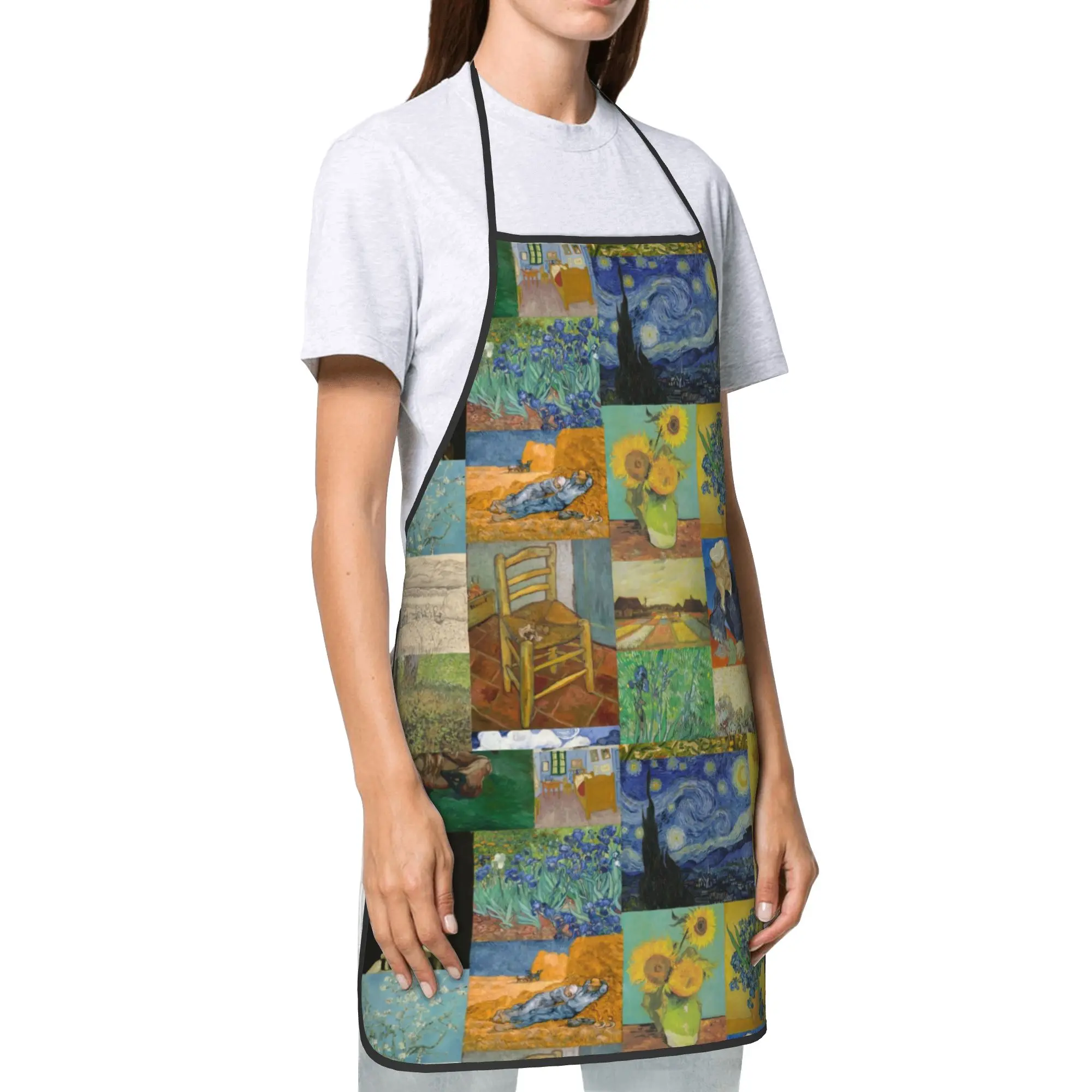 Van Gogh Collage Bib Apron Male Female Polyester starry night portrait painter Household Adult Waterproof Thin Accessories Chef