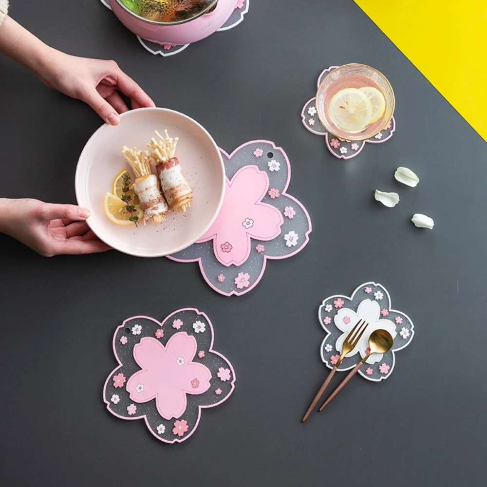 New Sakura Silicone Coaster Heat Resistant Non-Slip Placemat Table Mat for Kitchen Dining Table Pot Bowl Cup Pad Anti-Scald Cute