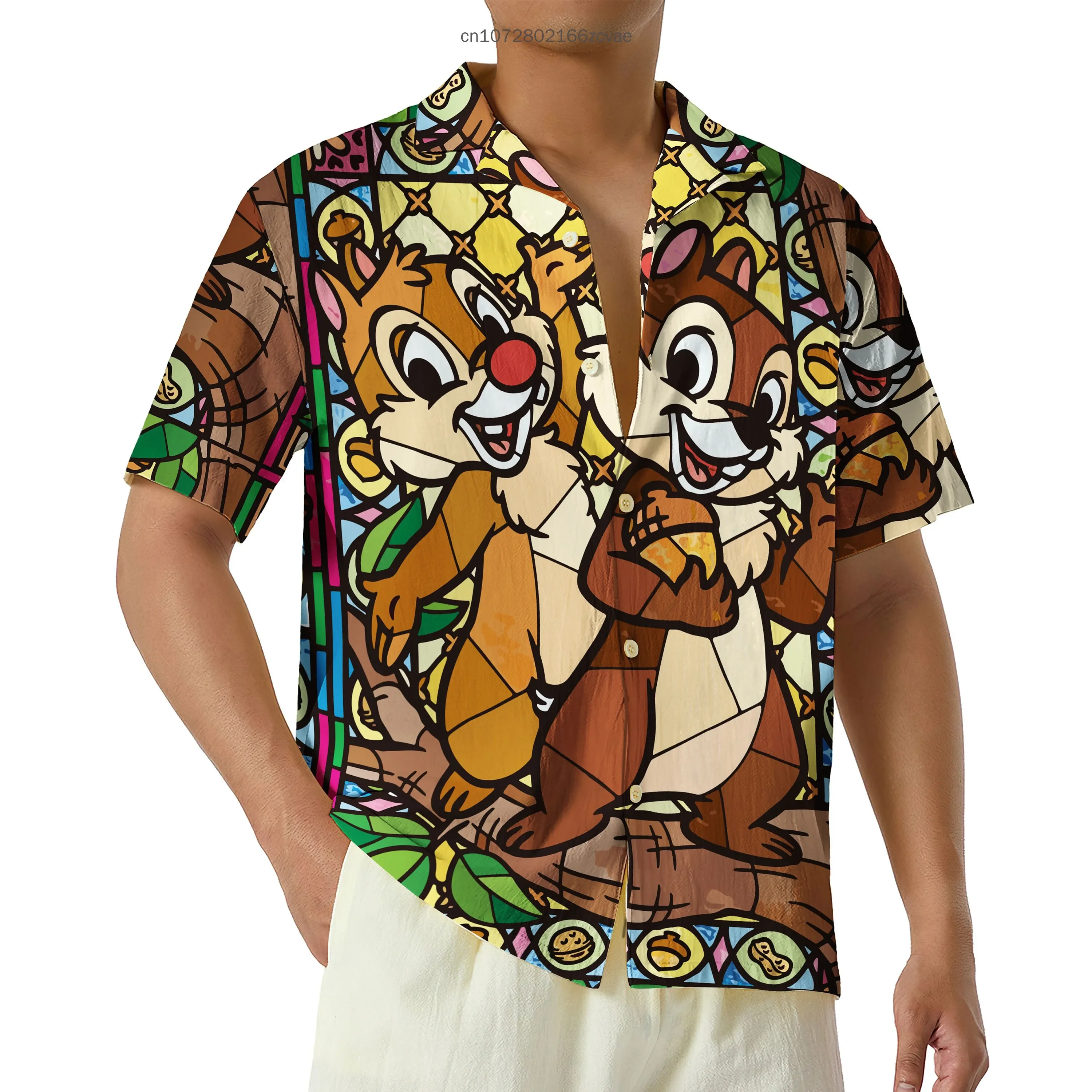 2024 Chip N Dale Tropical Hawaiian Fashion Summer Short Sleeve Shirt Disney Chip And Dale Hawaiian Shirt Beach Button Down Shirt