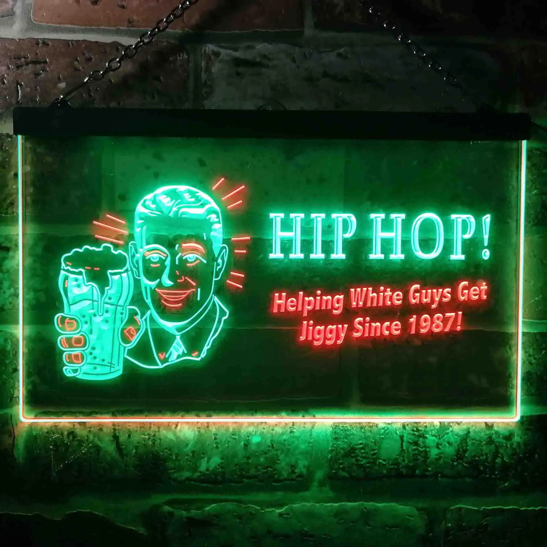 HIP HOP. Beer Cheers. Helping White Guys Dual Color Led Neon Sign st6-i0171