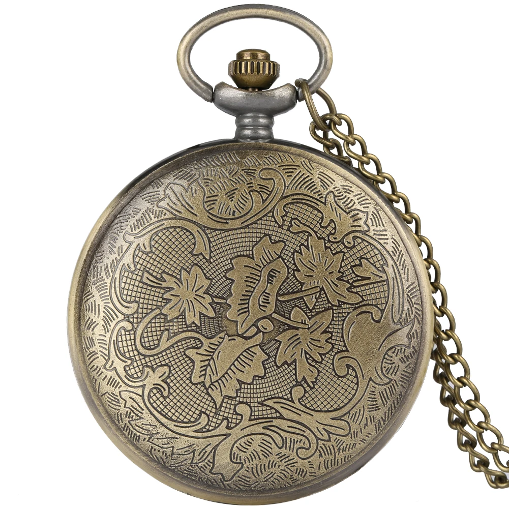 Orologio da tasca al quarzo in bronzo cavo, collana, orologio con numeri arabi, quadrante classico, orologio con ciondolo vintage, regalo per uomo e donna