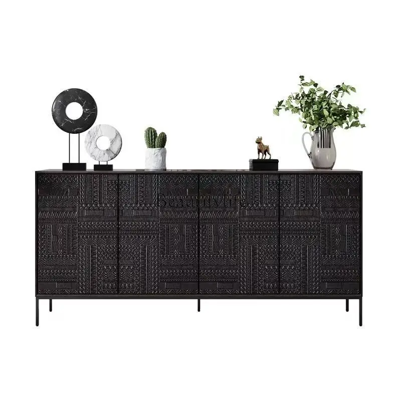 

Nordic retro dining side cabinet bedroom engraved TV cabinet wabi sandy wind