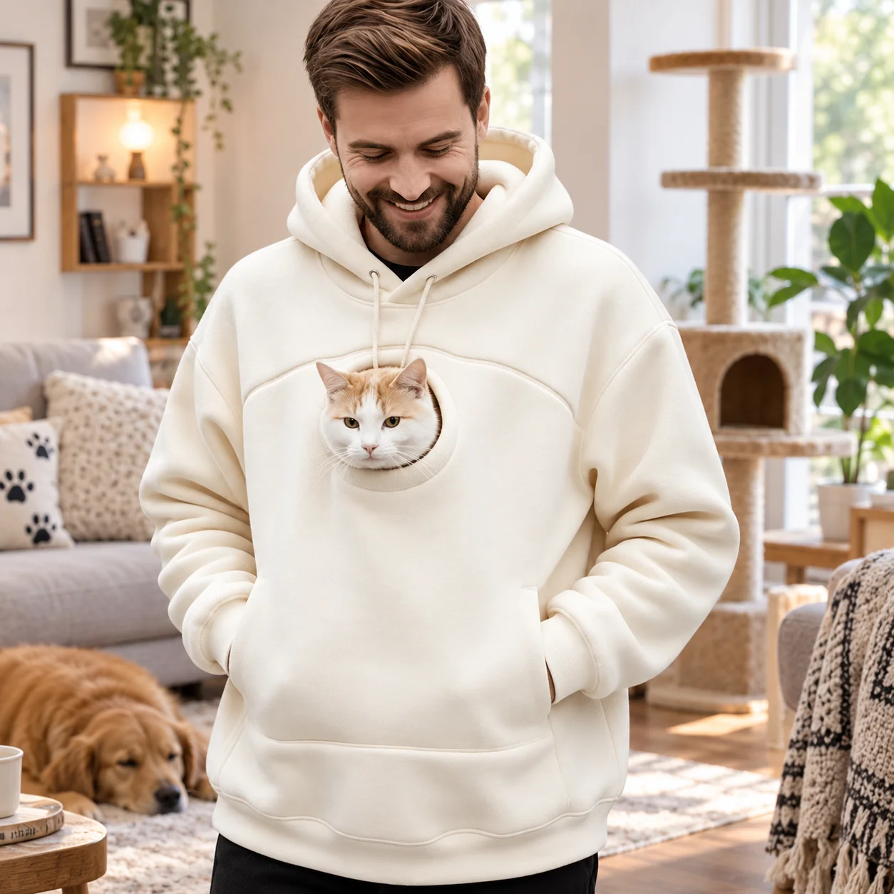 Healing Cat Pouch Hoodie Loose Shoulder Hooded Sweatshirt Winter Outdoor Cat Carrier Shirt for Women Men Casual Gift