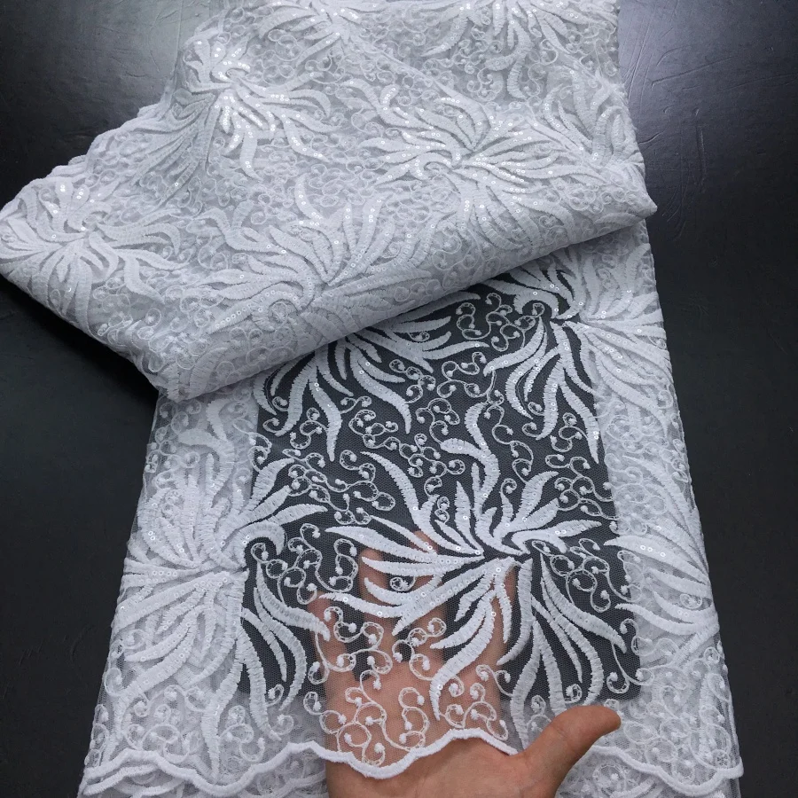 White French Mesh Tulle Lace Fabric 2025 High Quality 5 Yards African Sequins Lace Fabric Elegant Wedding Dress for Women A4043 view 4