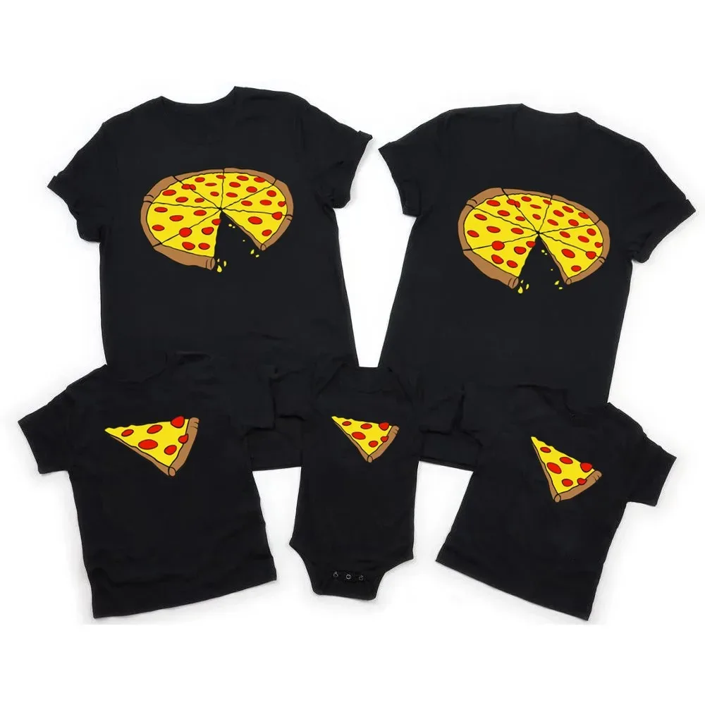 Family Matching OutfitsFather Mother Kids T-Shirt Baby Bodysuit Cotton Summer Funny Pizza Print Mom Dad Children Match Clothes