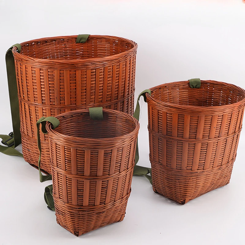 

Retro Shoulder Belt Basket Tea Picking Bamboo Basket Household Thick Bearing Gravity Strong Bamboo Vegetable Storage Basket