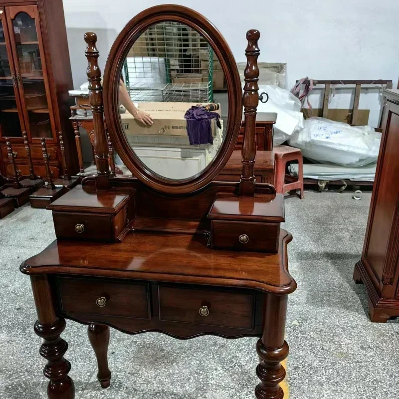 Vintage Nordic Drawer Dresser Mirror Set Wood Make Up Dresser Table Bedroom Vanity Storage Tocador De Maquillaje Home Furniture