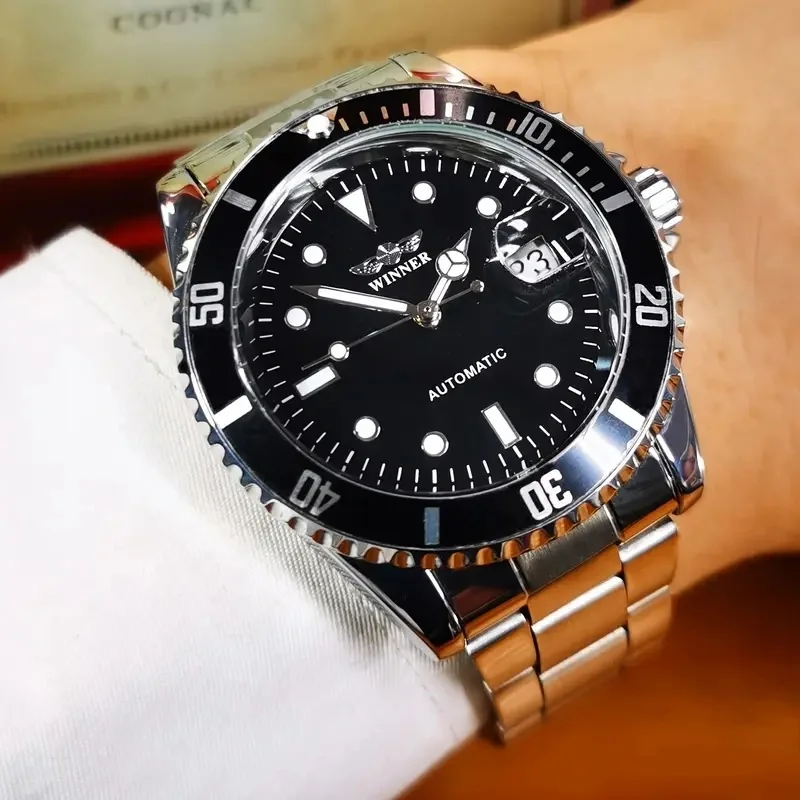 Classic Popular Business Men's Automatic Mechanical Watch with Luminous Waterproof Dial, Rotating Bezel, Luxury Brand, Skeleton Design, Stainless Steel Strap, Calendar Display, Fashionable Casual Men's Watch
