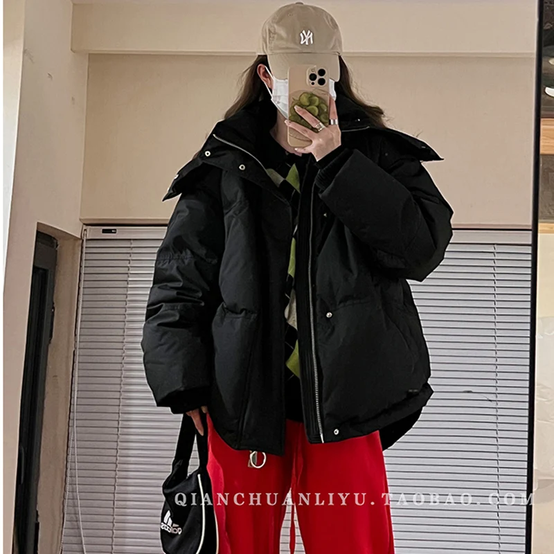 Yellow Down Jacket Women Coat Black Hooded Fashion American Streetwear Y2K Style Duck Down Feather Female Winter Short Outwear