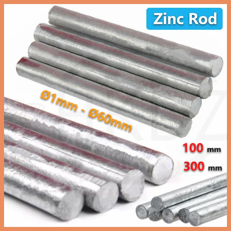 

99.995% Zinc Bar Metal Density Zn Rods Dia 1mm -100mm Stick Boat Electroplate Cylinder DIY Hobbies Crafts 100mm, 300mm Length