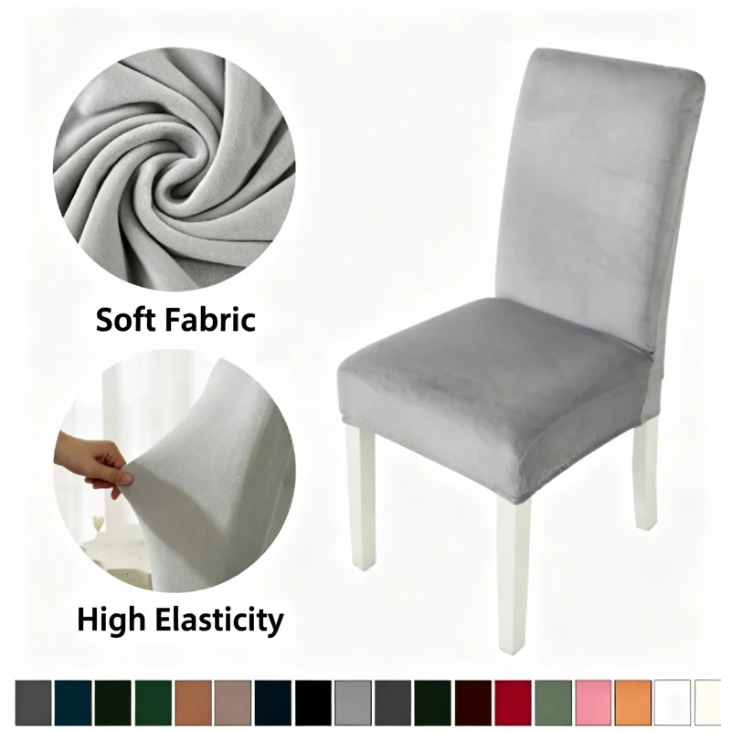 Velvet Plush Stretch Dining Chair Slipcovers Soft Elastic Parsons Chair Protector Covers Multi Color for Home Kitchen Dining Roo