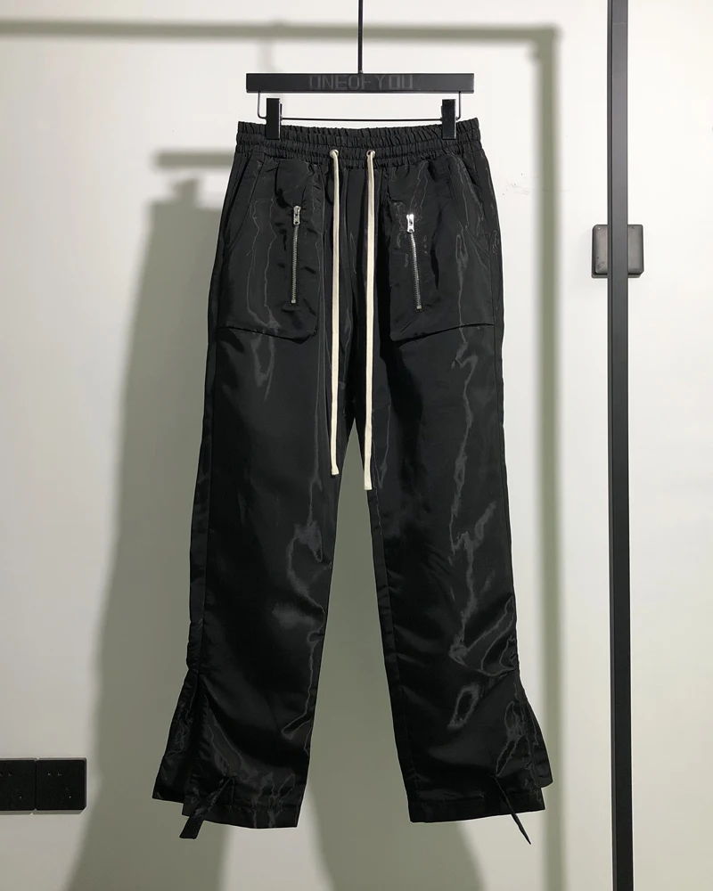 

ONEOFYOU k Water Light Liquid Zipper Straight Leg Men's Casual Pants Non-RO BBS Magic Tape Workwear Leisure Trousers