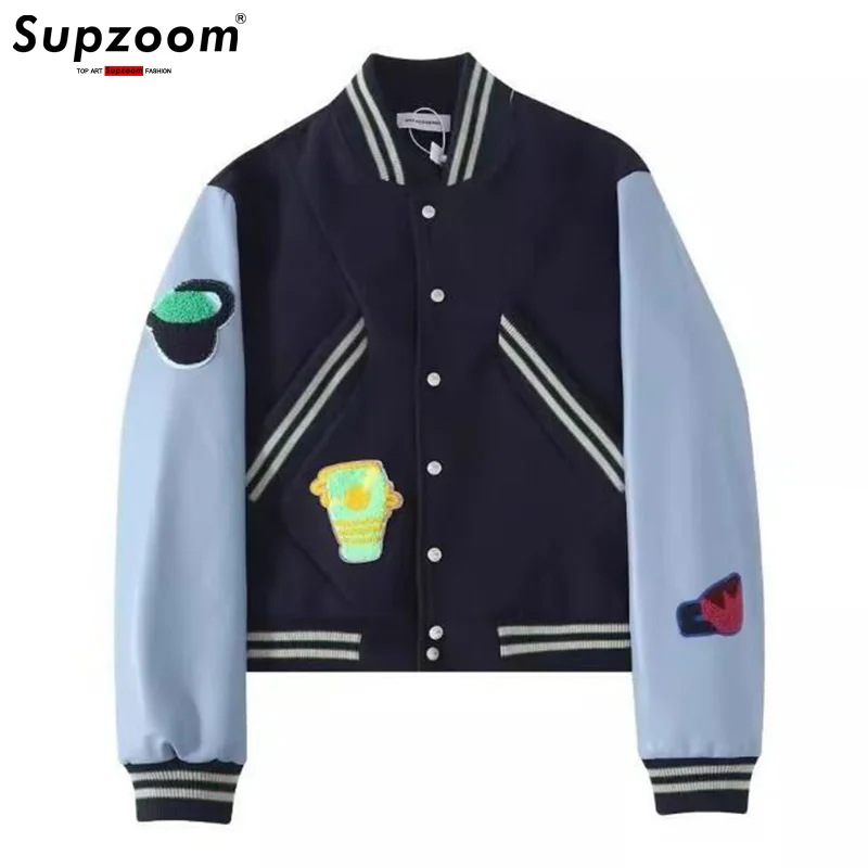 

Supzoom 2025 New Arrival Top Fashion Rib Sleeve Autumn And Winter Embroidery Casual Baseball Uniform Bomber Jacket Men