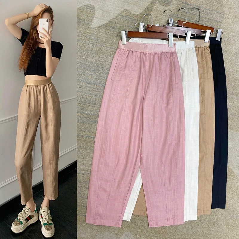 

Women's Linen Pants High Waist Harlan Loose Fit Slimming Sle Summer Casual Trousers for Pear aped plus Size Ladies