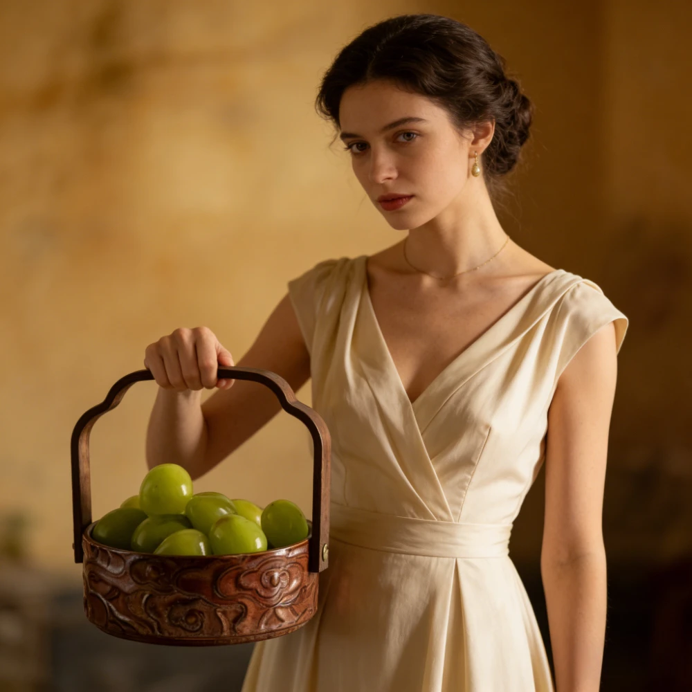 

Chinese-style Ceramic Fruit Plate Small-sized,exquisite Hand-held Basket, Home Living Room, for Storing Snacks and Tea Treats