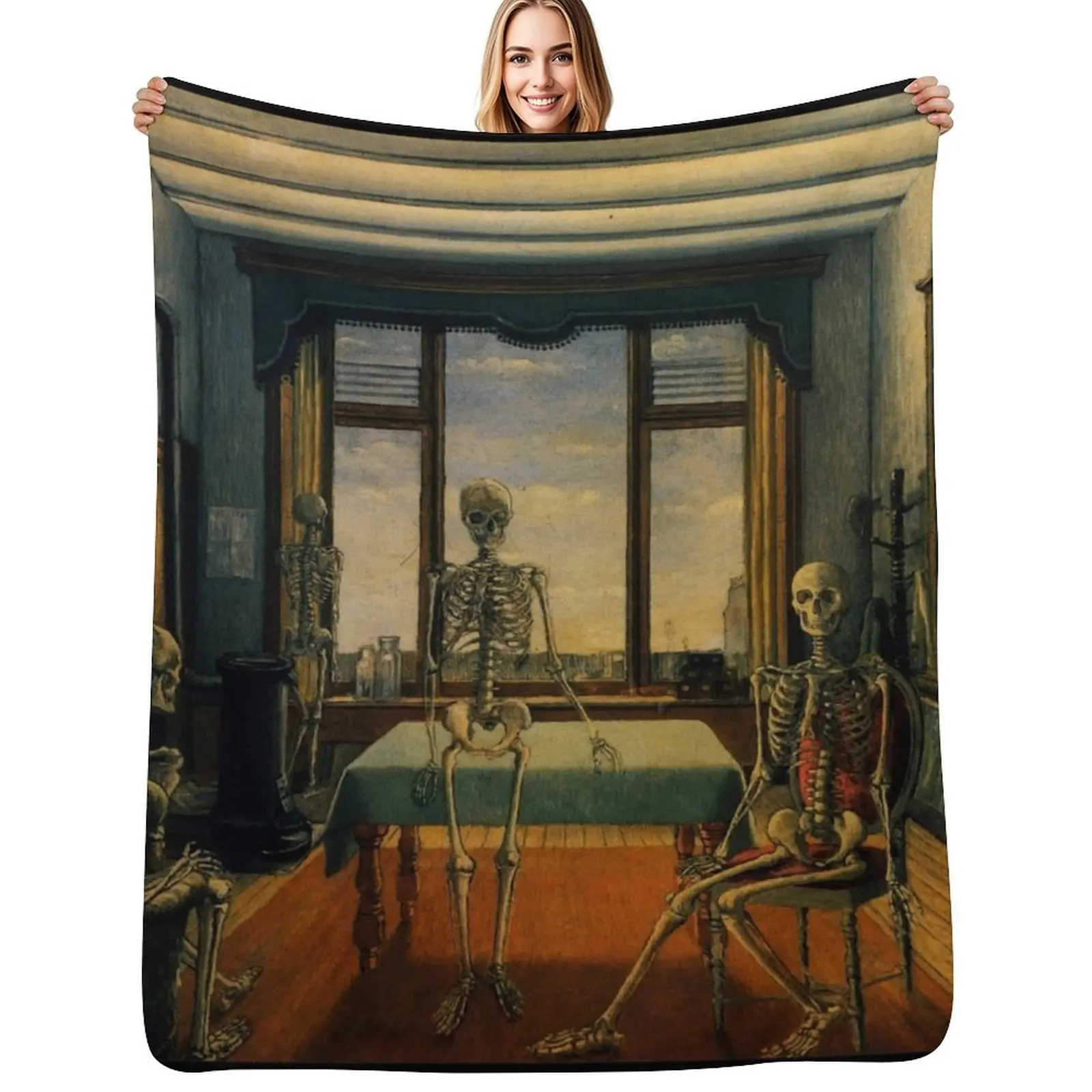 

Skeletons in an office, by Paul Delvaux Throw Blanket Soft Sherpa Fleece Warm Blanket for Winter