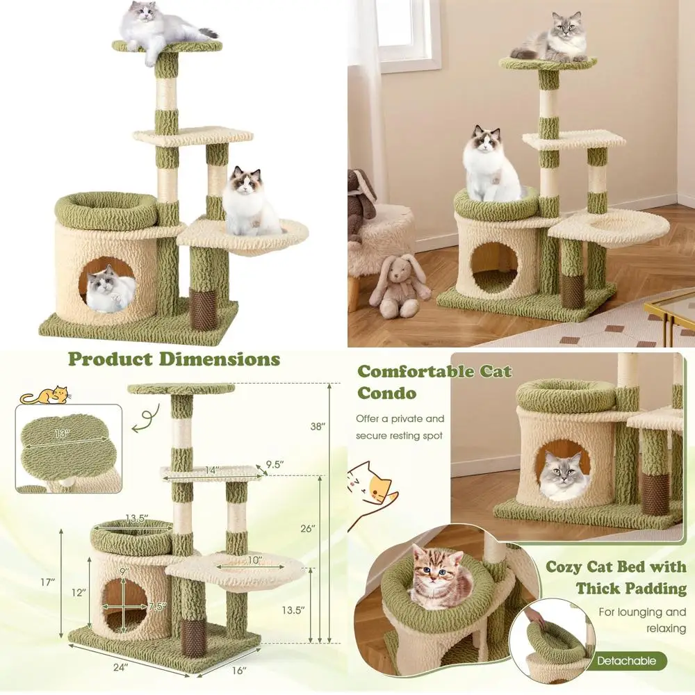 

Компактный многоуровневый кошачий дерево-переходник с сизалевыми стойками, гамаком и плюшевым лежаком для маленьких домашних кошек