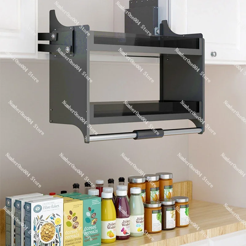 Cabinet Top Cabinet Drop-down Storage Rack Seasoning Aluminum Alloy Lower Wall Cupboard with Damping Lifting Basket Kitchen