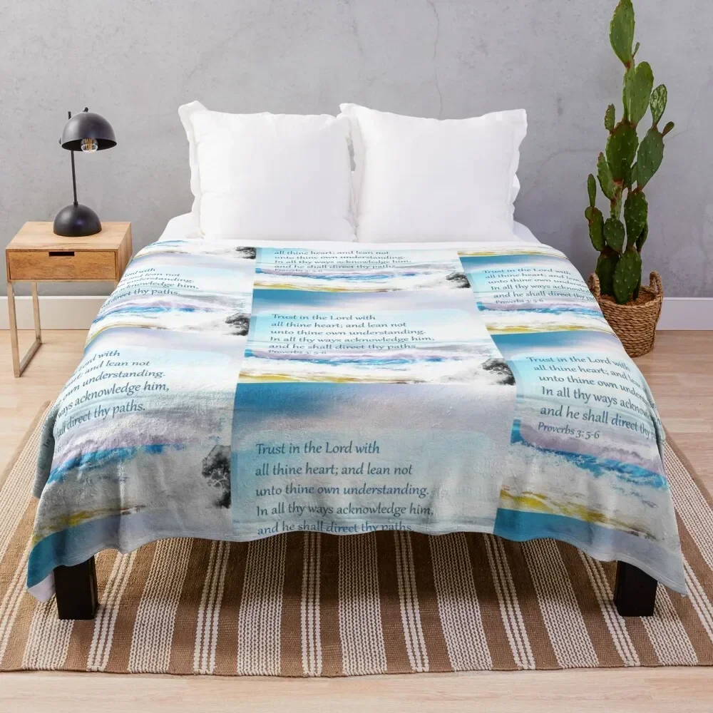 Proverbs 3:5-6 Scripture on Ocean Background Throw Blanket christmas gifts wednesday Single Blankets