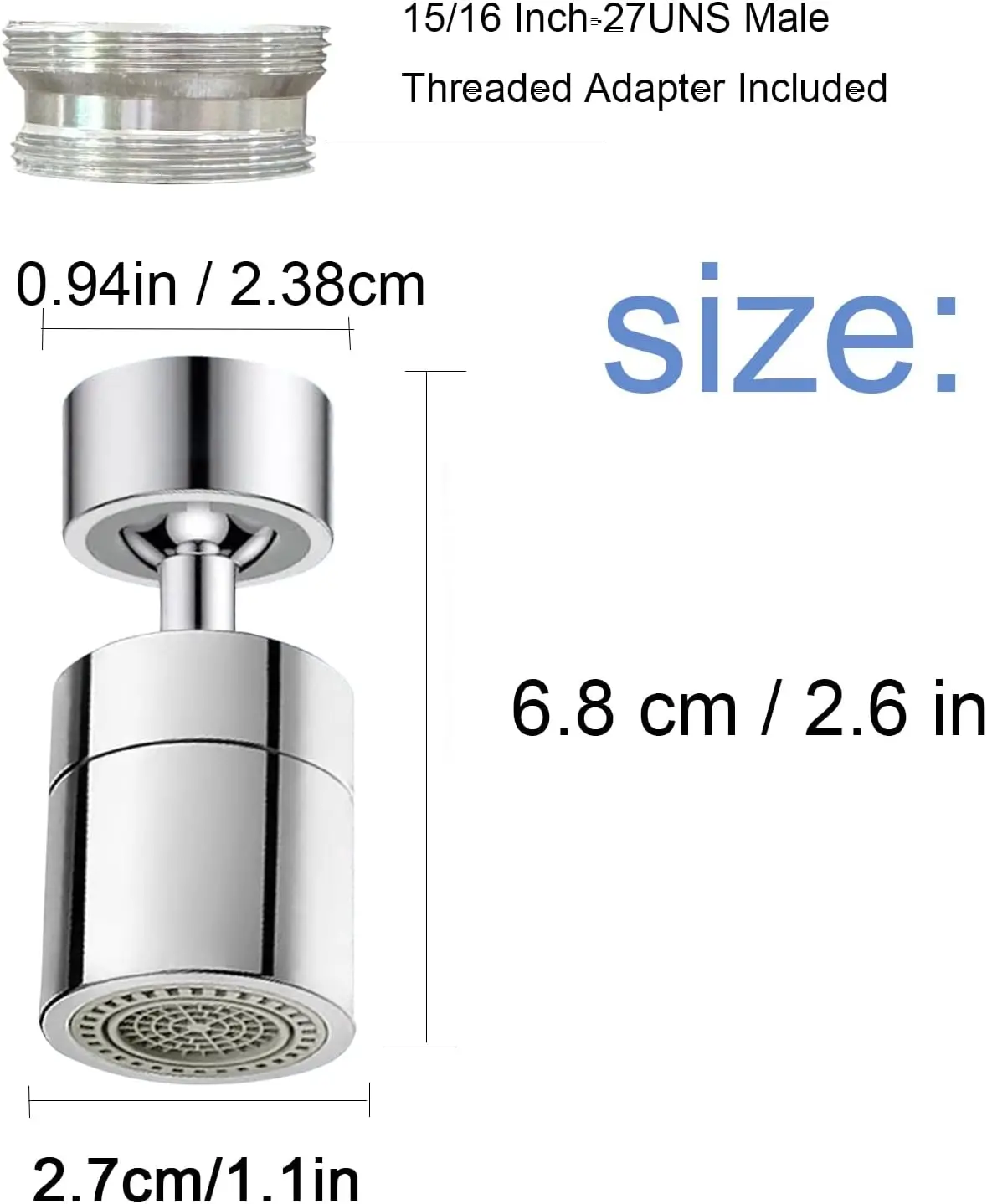 55/64'' 360° Swivel Dual Function Kitchen Sink Faucet Aerator, 2 Mode Stream & Spray Head