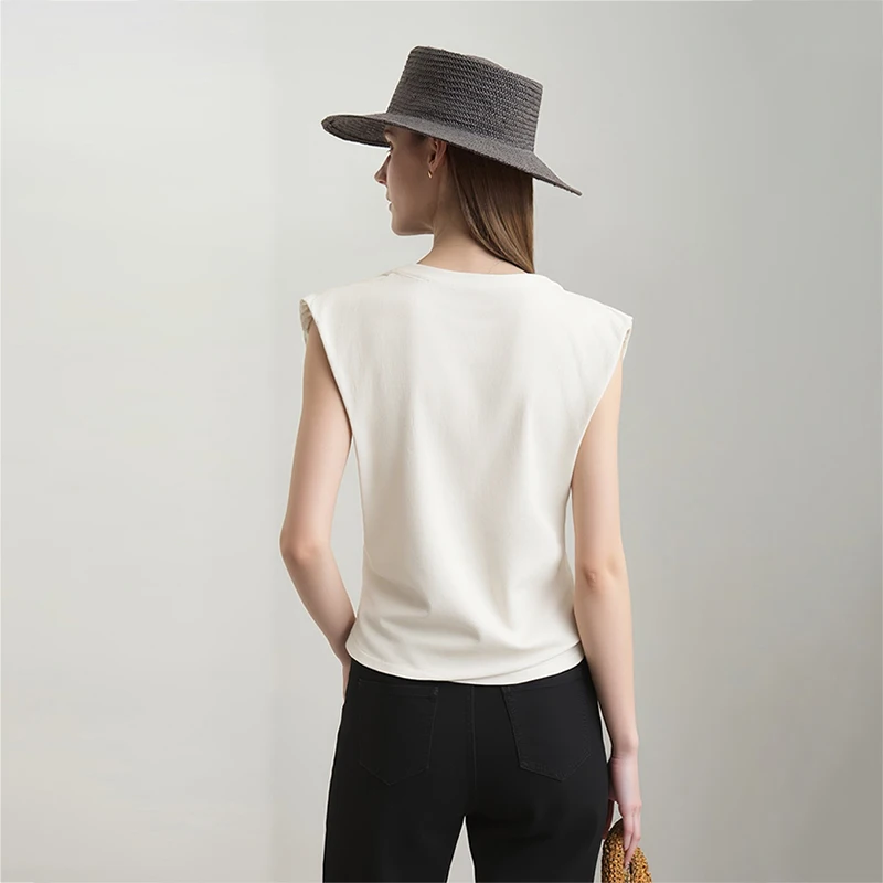 Amii Women's Short Sleeve Tee 2026 Summer Round Neck Solid Color Cotton Tee Casual Slim Simple Shoulder Pad Top Women 12652035